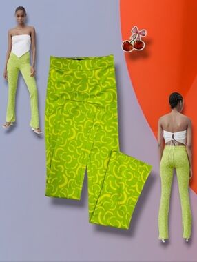 Like New 💚💛 Zara Women's Lime Green/Yellow Hi-Rise Jacquard Knit Cropped Pants